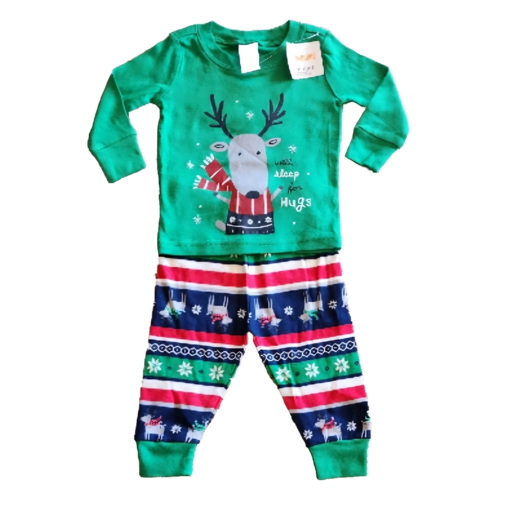 NWT Gymboree Reindeer Pajama Set. Size 6-12 Months Colors green red blue